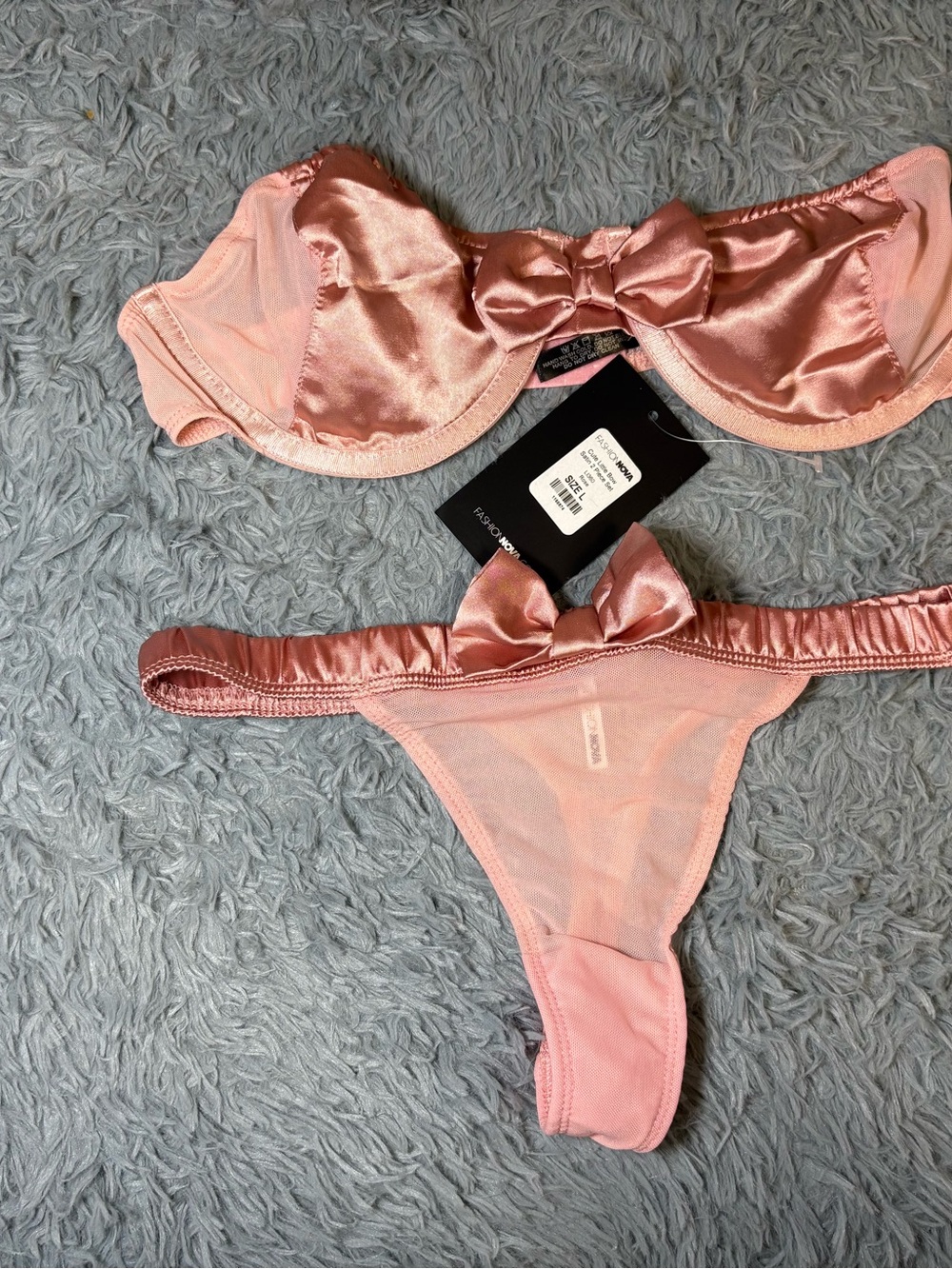 Fashion Nova Pink Satin Bow Lingerie Set